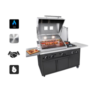 Stazione di griglia a Gas – Cucina BBQ Professionale – Nera – 22,5 kw – 2187 x 850 x 1395 mm