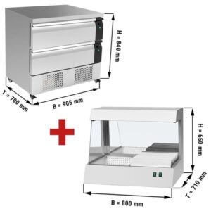 Cassettiera per congelatore con 2 cassetti – da -20 a +17 °C – 0,9 m – 153 litri – Con Vetrina Patatine Fritte