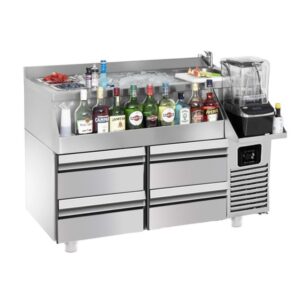 Cocktail station / Tavolo da bar / raffreddamento bevande – da -2 °C a +8 °C – 1200 x 600 x 850 mm – 150 litri – 1 porta, 2 cassetti 1/2 e ripiani