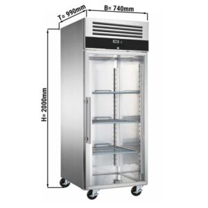 Congelatori per pasticceria PREMIUM – 740 x 970 mm – con 1 porta in vetro, binari e griglie di supporto