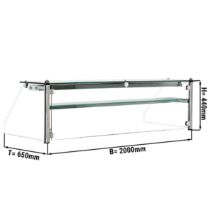 Alzata in vetro con 1 scomparto – 2000 x 650 x 440 mm – 20 kg – Illuminazione LED inclusa