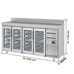 Banco refrigerato da bar per bevande – da + 0 °C a + 6 °C – 4 porte e 2 cassetti – 2452 x 600 x 1150 mm