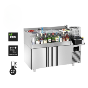Cocktail station / Tavolo da bar / raffreddamento bevande – da -2 °C a +8 °C – 1200 x 600 x 850 mm – 150 litri – 1 porta, un cassetto 1/1 e ripiani