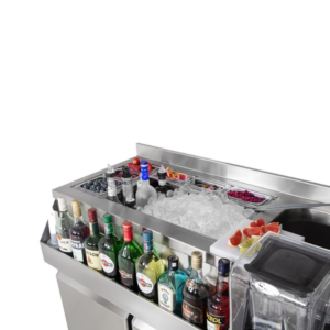 Cocktail station / Tavolo da bar / raffreddamento bevande – da -2 °C a +8 °C – 1600 x 600 x 850 mm – 235 litri – 2 porte, un cassetto 1/1 e ripiani