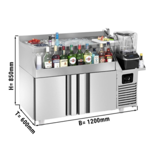 Cocktail station / Tavolo da bar / raffreddamento bevande – da -2 °C a +8 °C – 1200 x 600 x 850 mm – 150 litri – 2 porte e ripiani
