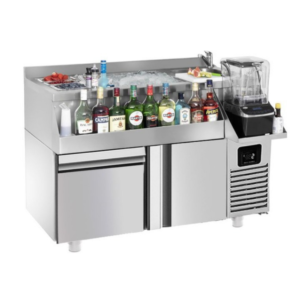 Cocktail station / Tavolo da bar / raffreddamento bevande – da -2 °C a +8 °C – 1200 x 600 x 850 mm – 150 litri – 1 porta, un cassetto 1/1 e ripiani