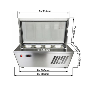 Vetrina gelateria da tavolo – 805 x 670 x 305 mm – 4 contenitori di gelato da 5 litri