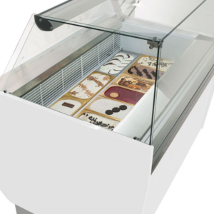 Vetrina per gelateria – bianco – 1310 x 670 x 1350 mm – contenitore 10 + 10 Lt