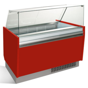 Vetrina per gelateria – rosso – 1310 x 670 x 1350 mm – contenitore 10 + 10 Lt
