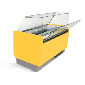 Vetrina per gelateria – giallo – 1310 x 670 x 1350 mm – contenitore 10 + 10 Lt
