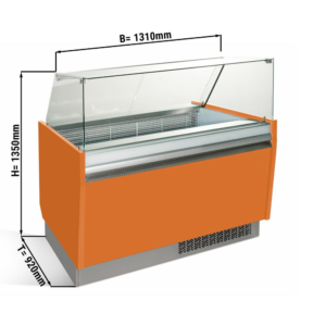 Vetrina per gelateria – arancione – 1310 x 670 x 1350 mm – contenitore 10 + 10 Lt