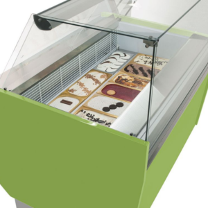 Vetrina per gelateria – verde chiaro – 1310 x 670 x 1350 mm – contenitore 10 + 10 Lt