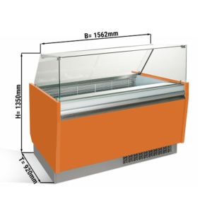Vetrina per gelateria – arancione – 1562 x 920 x 1350 mm – contenitore 13 + 13 Lt
