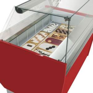 Vetrina per gelateria – rosso – 1562 x 920 x 1350 mm – contenitore 13 + 13 Lt
