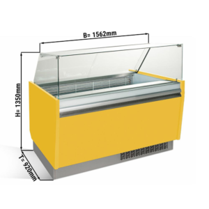 Vetrina per gelateria – giallo – 1562 x 920 x 1350 mm – contenitore 13 + 13 Lt