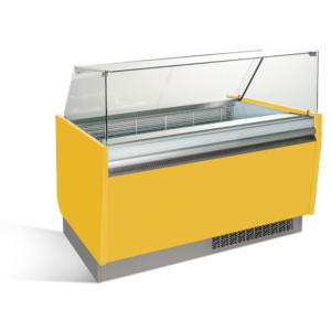 Vetrina per gelateria – giallo – 1562 x 920 x 1350 mm – contenitore 13 + 13 Lt
