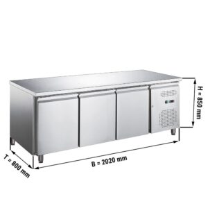 Banco refrigerato per pasticceria – -2 °C a +8 °C – con 3 porte – 2020 x 800 x 850 mm