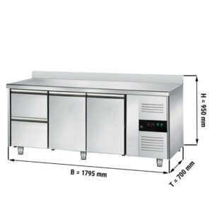 Banco refrigerato – -2 °C a +8 °C – con 2 porte, 2 cassetti 1/2 e alzatina – 1795 x 700 x 950 mm