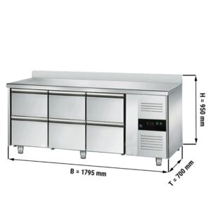 Banco refrigerato – -2 °C a +8 °C – con 6 cassetti 1/2 e alzatina – 1795 x 700 x 950 mm