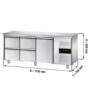 Banco refrigerato – -2 °C a +8 °C – con 1 porta, 4 cassetti 1/2 – 1795 x 700 x 850 mm