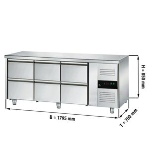 Banco refrigerato – -2 °C a +8 °C – con 6 cassetti 1/2 – 1795 x 700 x 850 mm