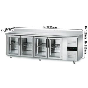 Banco refrigerato – -2 °C a +8 °C – con 4 porte vetro e alzatina – 2230 x 700 x 950 mm