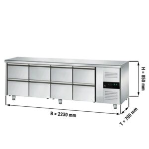Banco refrigerato – -2 °C a +8 °C – con 8 cassetti 1/2 – 2230 x 700 x 850 mm
