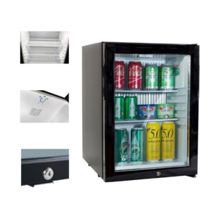 Minibar refrigerato – 1 porta in vetro – silenzioso – serratura con chiave – 402 x 455 x 560 mm
