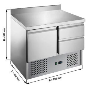 Saladette – +2 °C a +8 °C – 1 porta, 2 cassetti 1/2 e alzatina – 900 x 700 x 876 mm