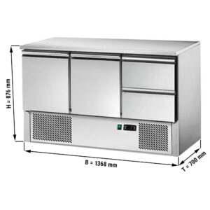 Saladette – +2 °C a +8 °C – 2 porte e 2 cassetti – 1368 x 700 x 876 mm