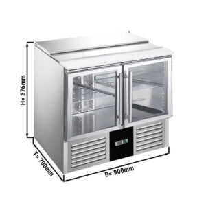 Saladette / Banco refrigerato – da +2 °C a +8 °C – 2 porte in vetro – 900 x 700 x 876 mm