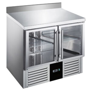 Saladette / Banco refrigerato – da +2 °C a +8 °C – 2 porte in vetro e alzatina – 900 x 700 x 999 mm