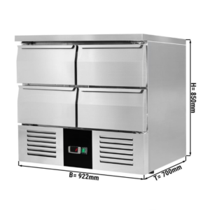 Saladette / Tavolo refrigerato – da +2 °C a +8 °C – 4 cassetti – 922 x 700 x 850 mm