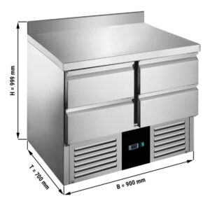 Saladette / Tavolo refrigerato – da +2 °C a +8 °C – 4 cassetti e alzatina – 900 x 700 x 999 mm