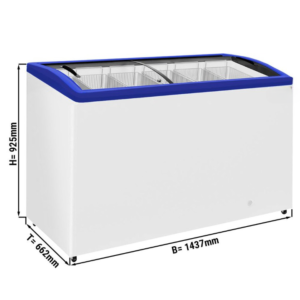 Congelatore a pozzetto con porta scorrevole – vetro curvo – 485 litri – 6 cesti inclusi – 1437 x 662 x 925 mm