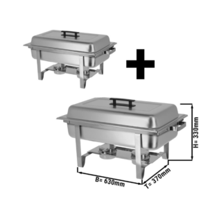 2 pezzi – Chafing Dish con coperchio e piedi in acciaio inox – 9 lt – 630 x 370 x 330 mm