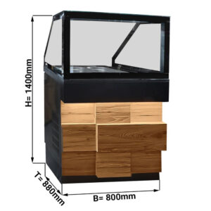 Vetrina riscaldata – effetto legno – 2x GN 1/1 – granito nero – 800 x 880 x 1400 mm