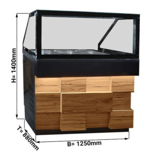 Vetrina riscaldata – effetto legno – 3x GN 1/1 – granito nero – 1250 x 880 x 1400 mm