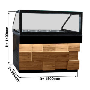 Vetrina riscaldata – effetto legno – 4x GN 1/1 – granito nero – 1500 x 880 x 1400 mm
