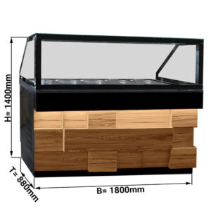 Vetrina riscaldata – effetto legno – 5x GN 1/1 – granito nero – 1800 x 880 x 1400 mm