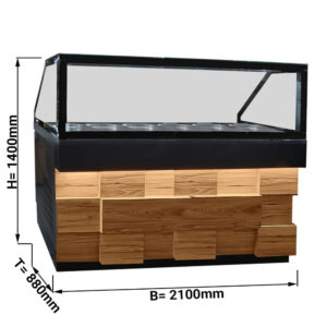 Vetrina riscaldata – effetto legno – 6x GN 1/1 – granito nero – 2100 x 880 x 1400 mm