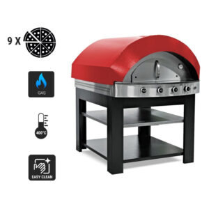Forno per pizza a gas – rosso – con struttura portante – 1270 x 1500 x 1700 mm