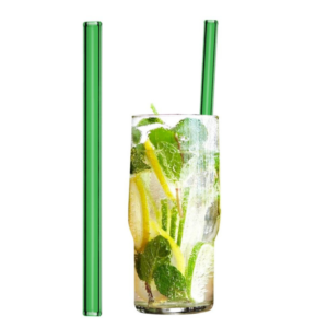 (50 Pezzi) Cannucce di vetro – dritte – verdi – inclusa spazzola per pulizia – lunghezza 20 cm