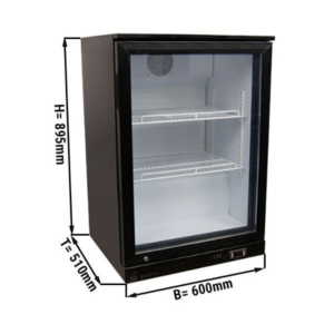 Tavolo frigo bar – 126 litri – 1 porta in vetro e 2 ripiani – Nero – 600 x 510 x 895 mm