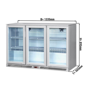 Tavolo refrigerato da bar – 320 Litri – 3 porte in vetro – 1335 x 505 x 895 mm